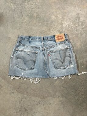 Levi's Light Blue Frayed Denim Mini Skirt